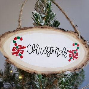 Wooden Christmas ornament hand made "Christmas" one of a kind